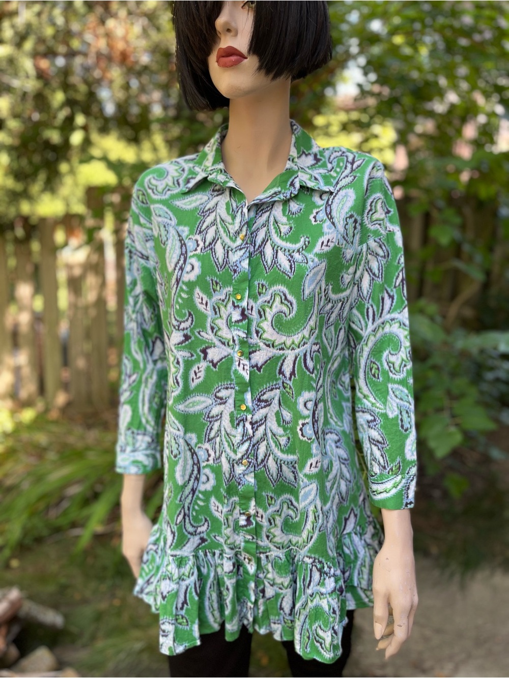 Zara Green, White, blue and black Printed Top